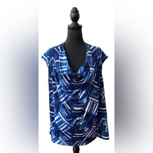 Jones Studio Seperates: Black, Blue, Gray and White Brushed Draped Neck Blouse